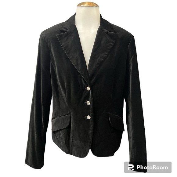 Vtg Y2K Black Velvet Whimsigoth Steampunk Vamp Blazer Jacket Corp Goth Size: 14 - Picture 1 of 16